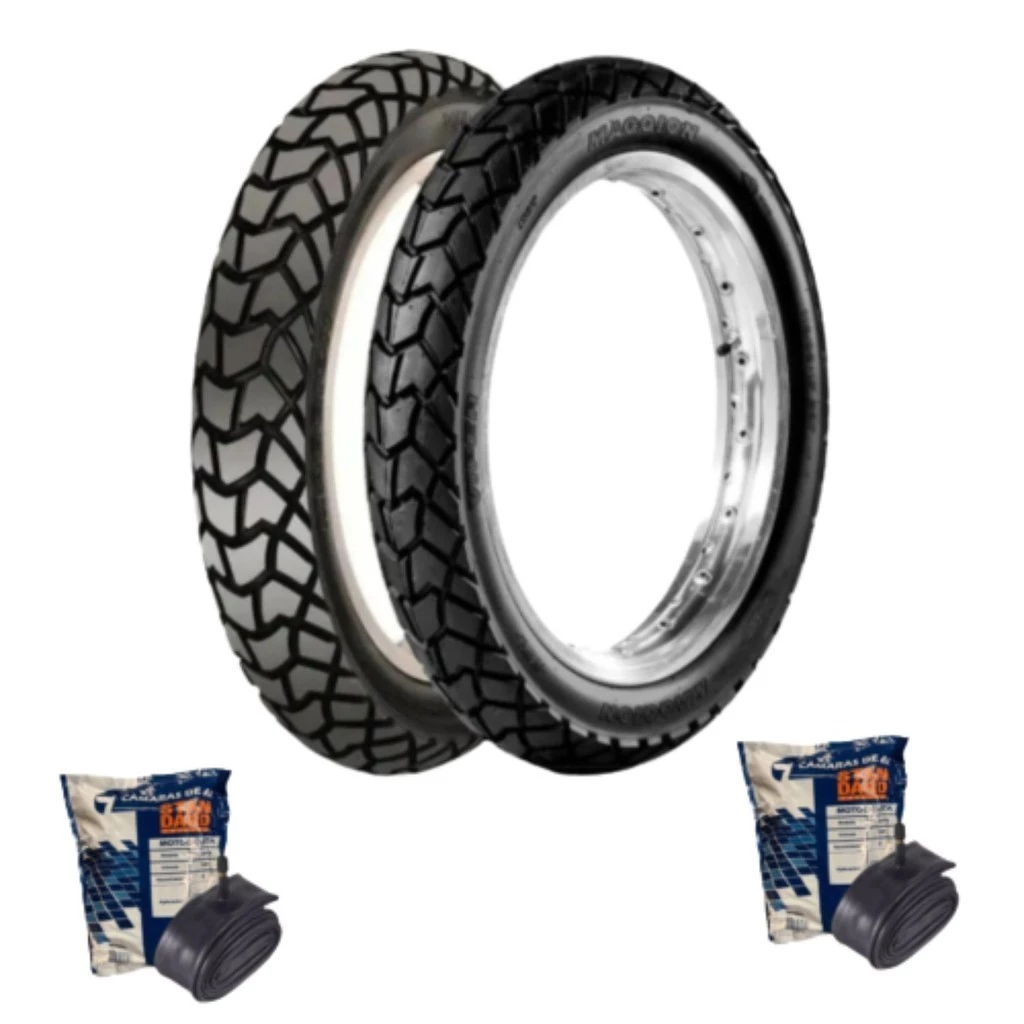 Kit Par Pneu Moto Viper 120/80-18 Traseiro e 90/90-21 Diateiro Maggion 2 Câmaras Gulfair MJ18 e MG21