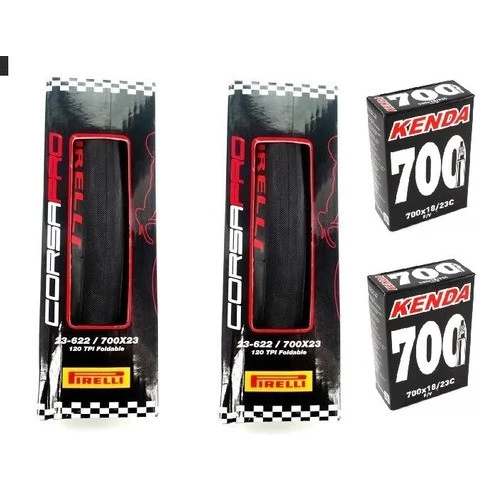 Kit Pneu Bicicleta Speed Pirelli Corsa Pro 700x23 Par Camara de Ar Kenda Original