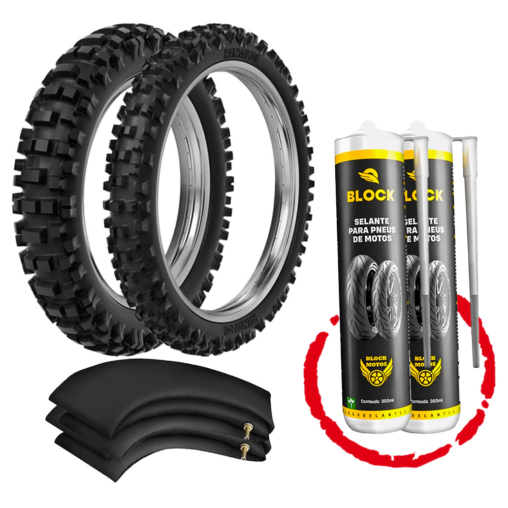 Kit Pneu Trilha Mini Moto 80/100-12 Rmx35 Rinaldi Camara Vacina