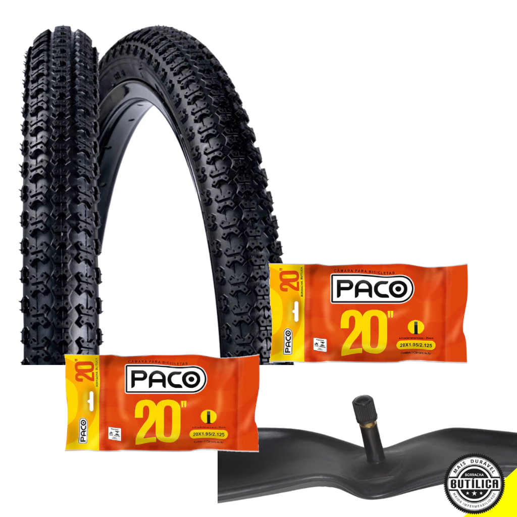 Par 2 Pneu Aro 20x1.75 Paco Cross Cravo Bicicleta Bike Bmx 2 Camara de Ar