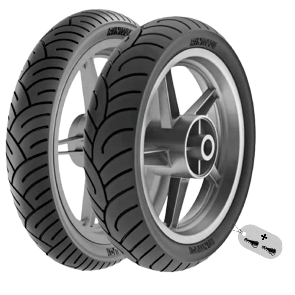 Par de Pneus Para Moto Rinaldi HB37 140/70-17 Traseiro e 110/70-17 Dianteiro Sem Câmara 2 Válvulas TR-412 de Brinde