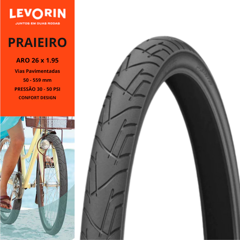 Pneu Slick Bike Aro 26x1.95 Praieiro Levorin Bicicleta Motorizada